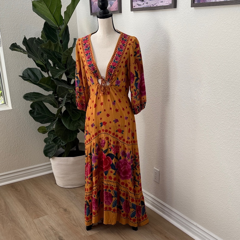 FARM Rio Floral V-Neck Maxi Dress - Yellow and Pink